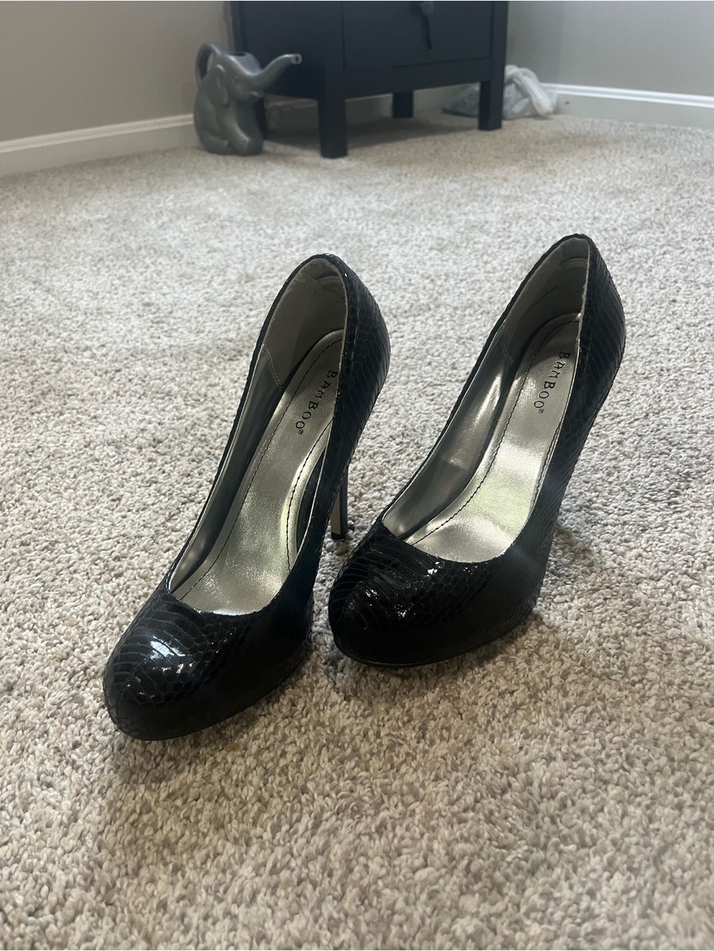 BAMBOO Black Textured Platform High Heel Pumps